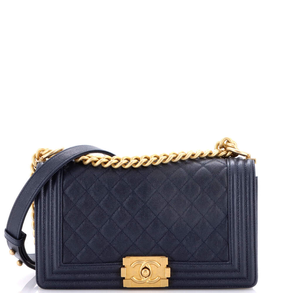 Chanel Old Medium Boy Flap Bag Quilted Caviar